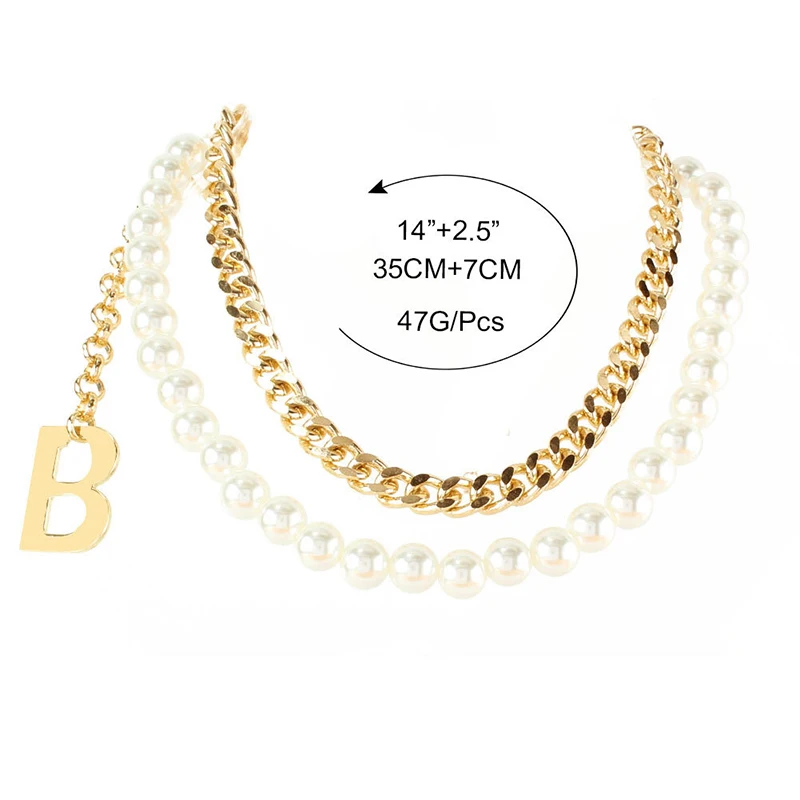 

UDDEIN Big Pearl Chain Chokers Double Layer Thick Gold Alloy Chain Large Letter B Pendant Necklace Women Collier Vintage Jewelry
