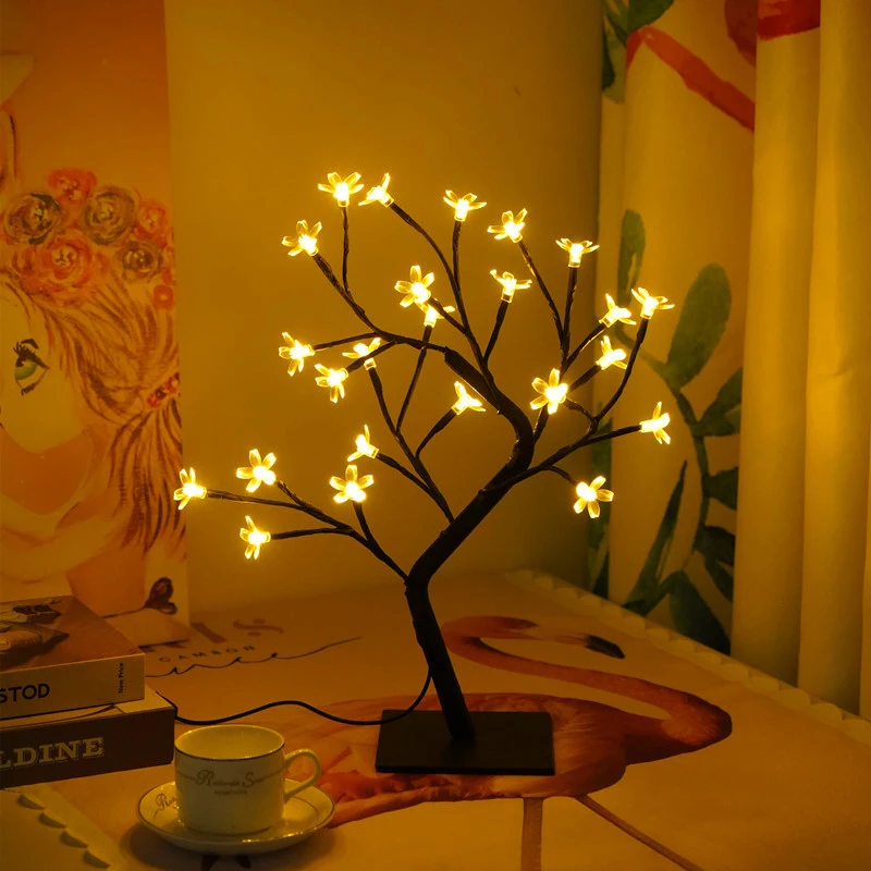 

New 48 LED Tree Light Night Lights Mini Christmas Copper Wire Garland Fairy Night Light Table Lamp Home Bedroom Gifts Decoration
