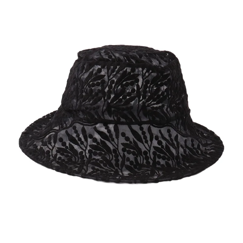 

2021 Flower Hollow Embroidery Lace Bucket Hat Female Summer Korean Newest Breathable Thin Mesh Sun Fisherman Hat Visor