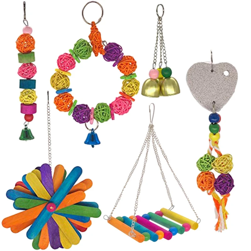 6 шт. натуральные деревянные качели птицы жевательные игрушки попугай гамак