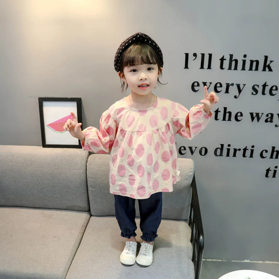 Одежда для маленьких девочек наряды в горошек футболка + джинсы весенние и