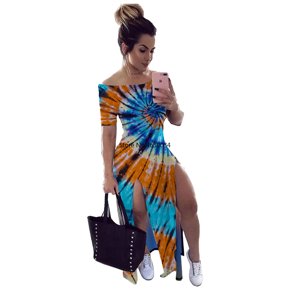 2020 женское летнее платье Длинное Макси с вырезом лодочкой и принтом в виде