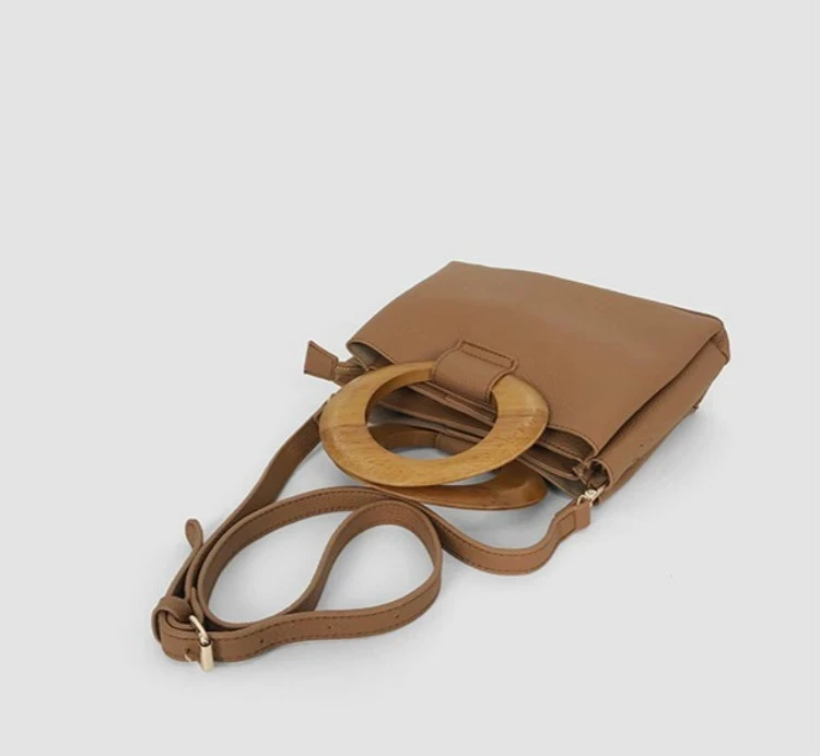 Винтажные женские сумки с деревянной ручкой-кольцом, Повседневная сумка через плечо, роскошные сумки через плечо, дизайнерский кошелек, большой «ТОТЕ» ведра