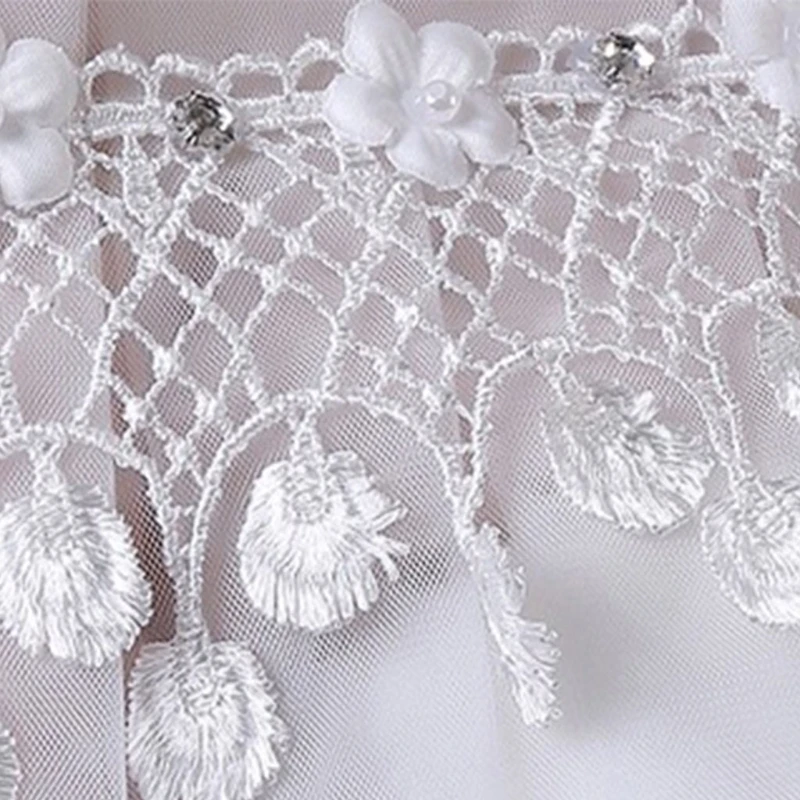 

LXAE Wedding Bride Mesh Tulle Off Shoulder Shawl Wrap Floral Lace Tassel Rhinestone Shrug Bolero Cape Eveing Party Cover Up