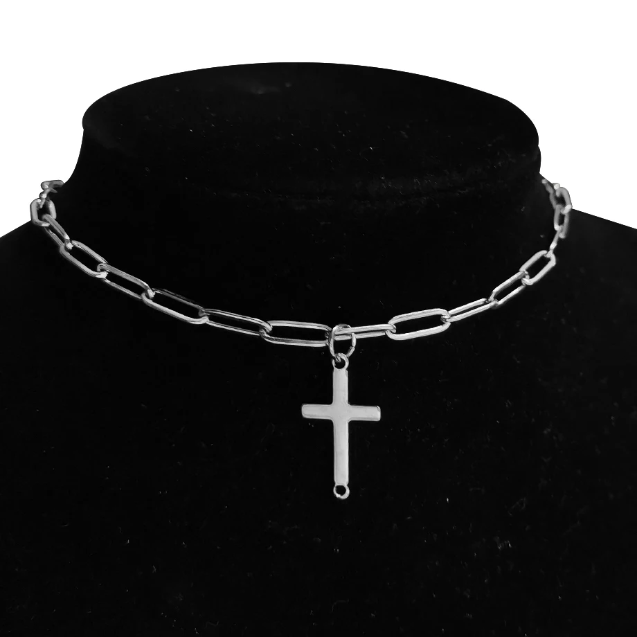 Punk Clavicle Choker Neck Chains For Women Fashion Stainless Steel Key Lock Cross Pendant Necklaces Statement Party Jewelry
