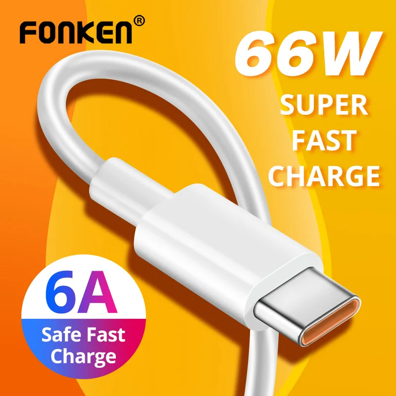 

66W 6A Super Fast Charge Type C USB Cable Mobile Phone Charging Wire For Huawei P30 pro USB C Quick Charger Type-C Data Cord