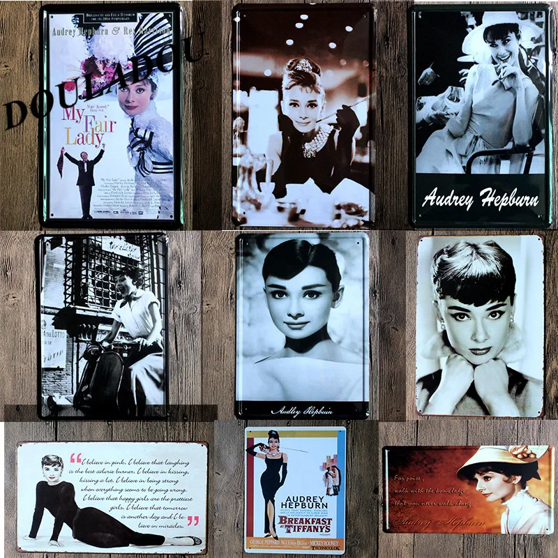 

[Douladou] Audrey Hepburn Quote Fashion Wall Sticker Bar Decor Crafts Sticker Tin Sign Wall Artwork Metal Picture Signs 20x30CM