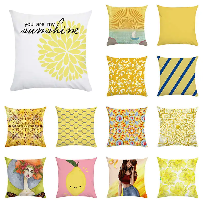 

Cotton Linen Pillow Cushion Covers Sunflower Yellow Autmn Leaf Room Sofa Car Decorative Wedding Gift Home Decor TP59