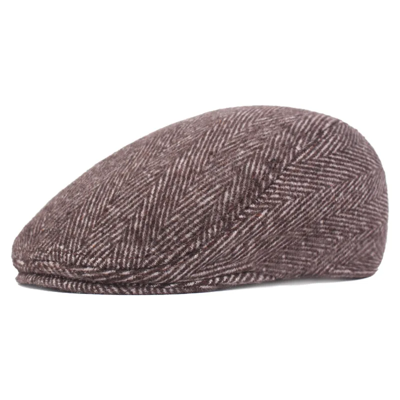 

Women Men Beret Cap Vintage Herringbone Gatsby Tweed Peaky Blinders Hat Newsboy Hat Elastic Winter Plush Warm Flat Hat