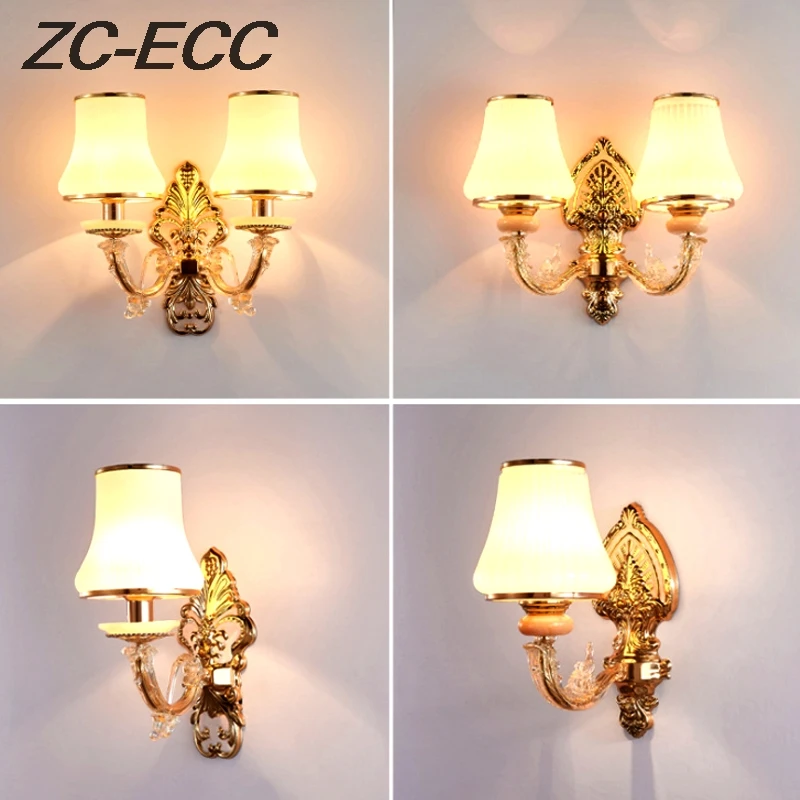 

Двойная настенная лампа в европейском стиле, светодиодный светильник с золотым кристаллом, настенное бра E14 для спальни, коридора, гостиной,...