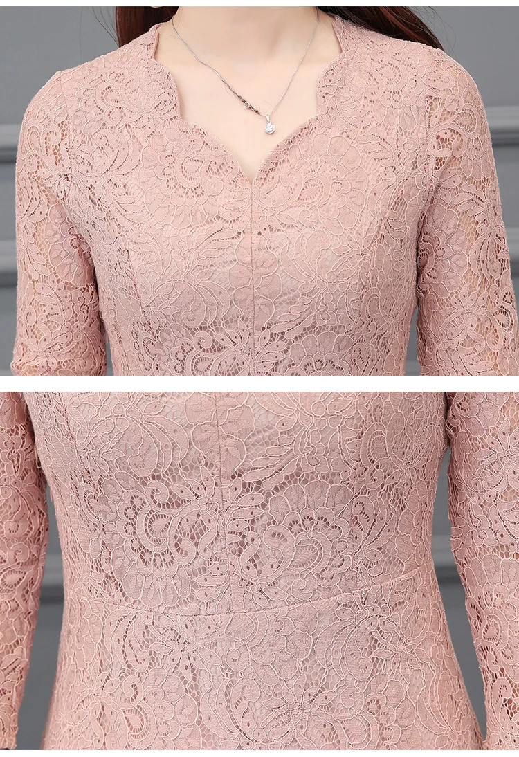 

Real shot autumn new large size women's lace long dress fat mm temperament bottom dress