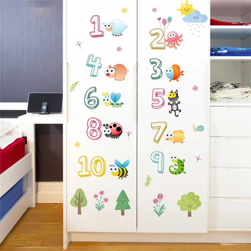 

Cartoon Animals Arabic Numbers Wall Stickers For Classroom Kids Room Home Decoration Nursery Mural Art Decals Educational Poster