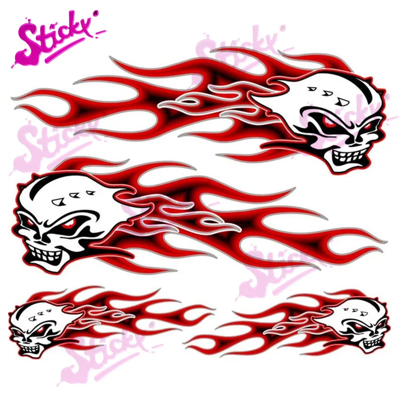

STICKY Cool Skull and Flames Sticker Car Sticker Decal Decor for Motorcycle Off-road Laptop Trunk Guitar Skateboard PVC