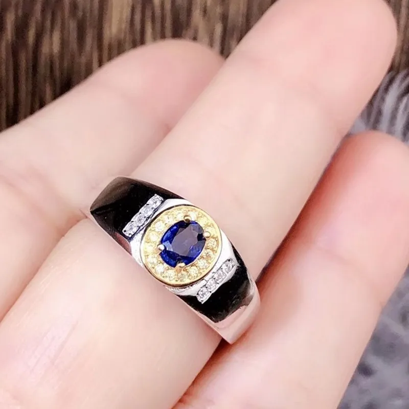 2020 New Sapphire Man Ring s925 pure silver platinum / gold plating two-tone fine manufacturing 50-point sapphire diamond ring | Украшения