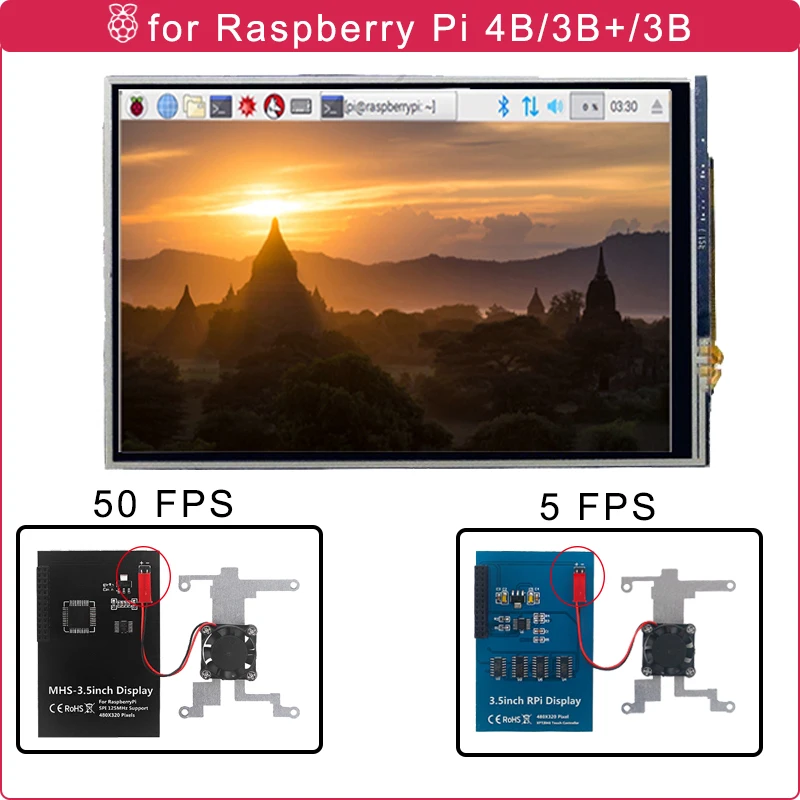 Raspberry Pi 4 сенсорный экран 3 5 дюйма дисплей 480x320 SPI 5/50FPS ЖК + охлаждающий вентилятор