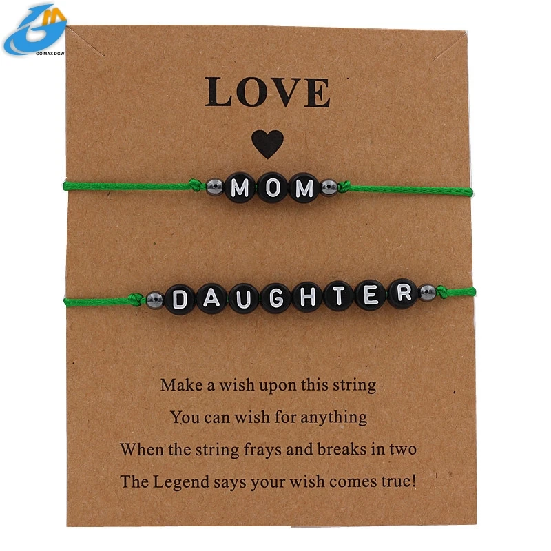 Браслет с надписью Мама и дочь ювелирное изделие ручной работы разные цвета