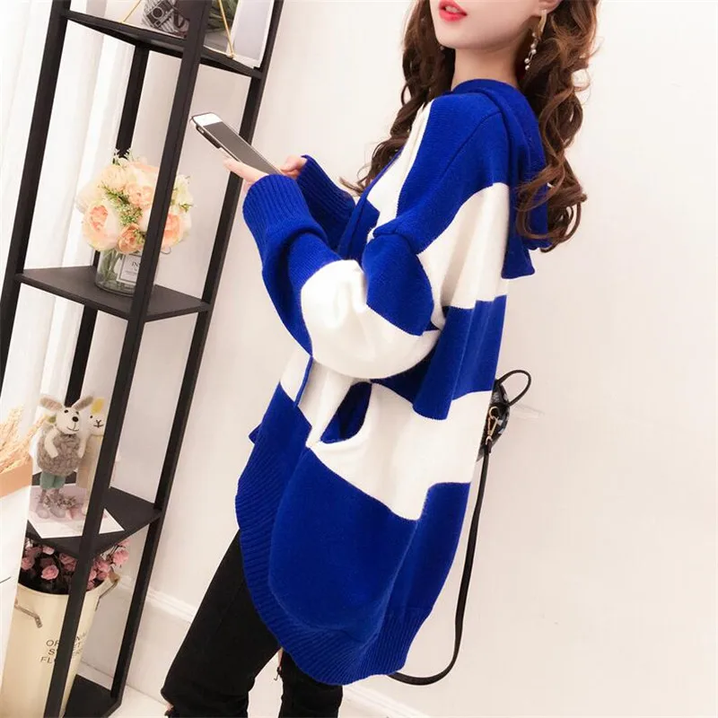 2019 осенний и зимний свободный свитер в полоску с капюшоном женский корейский