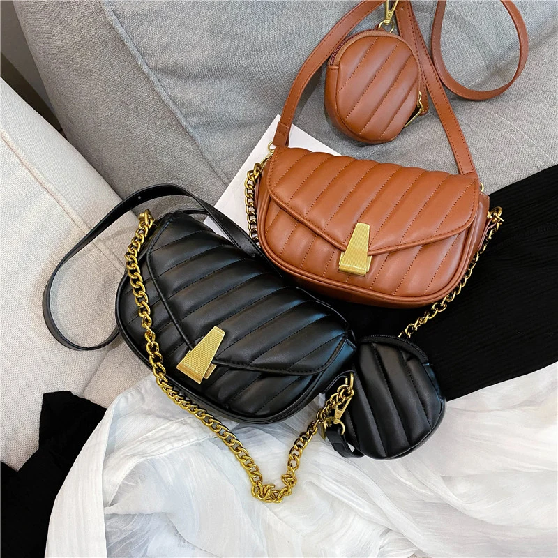 

[EAM] Women New small chains Composite Bag PU Leather Personality All-match Crossbody Shoulder Bag Fashion Tide 2021 18A3246