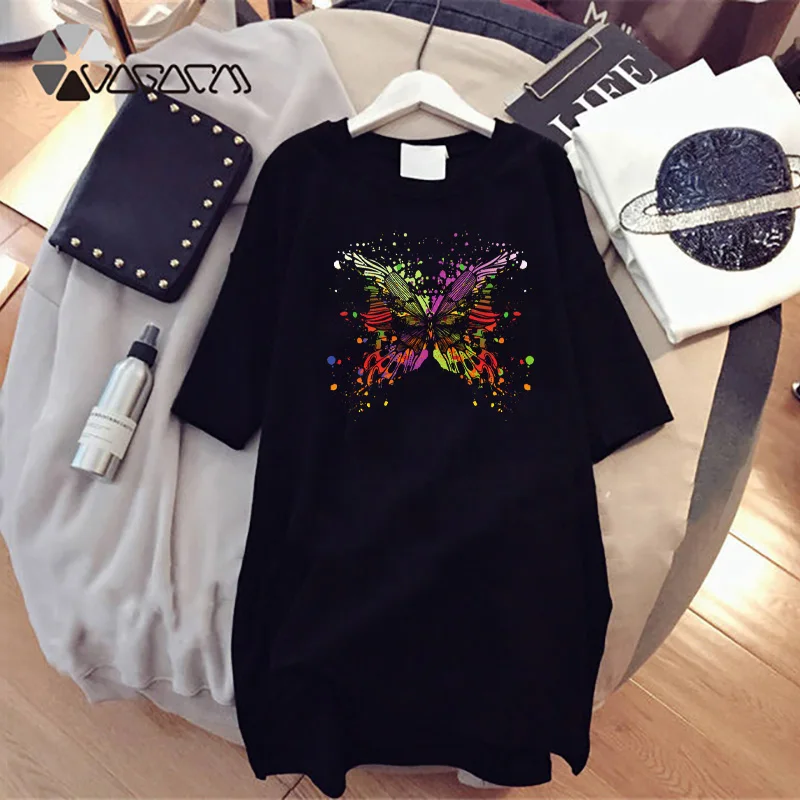 

Dress Mini Ladies Loose Summer Butterfly Print T-Shirt Dresses Korean Short Sleeve Casual Streetwear Pullover Dress