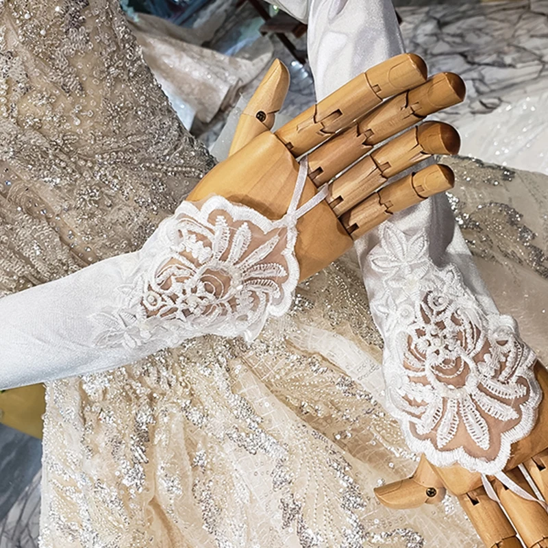 JANCEBER дешевые женские свадебные перчатки простые белые кружевные аксессуары