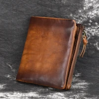 vintage wallet genuine leather mens wallets multifunction zipper purses men solid color coin purses short male wallet