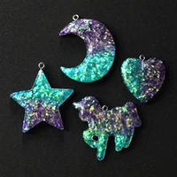 8pcs cute multicolor resin flatback glitter heart and star charms for necklace keychain pendant diy making accessories