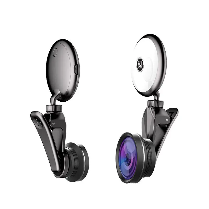 

smartphone webcam led selfie light 3 in 1 mobile cell phone telephone camera lens Fish-eye wide-angle macro lens with fi