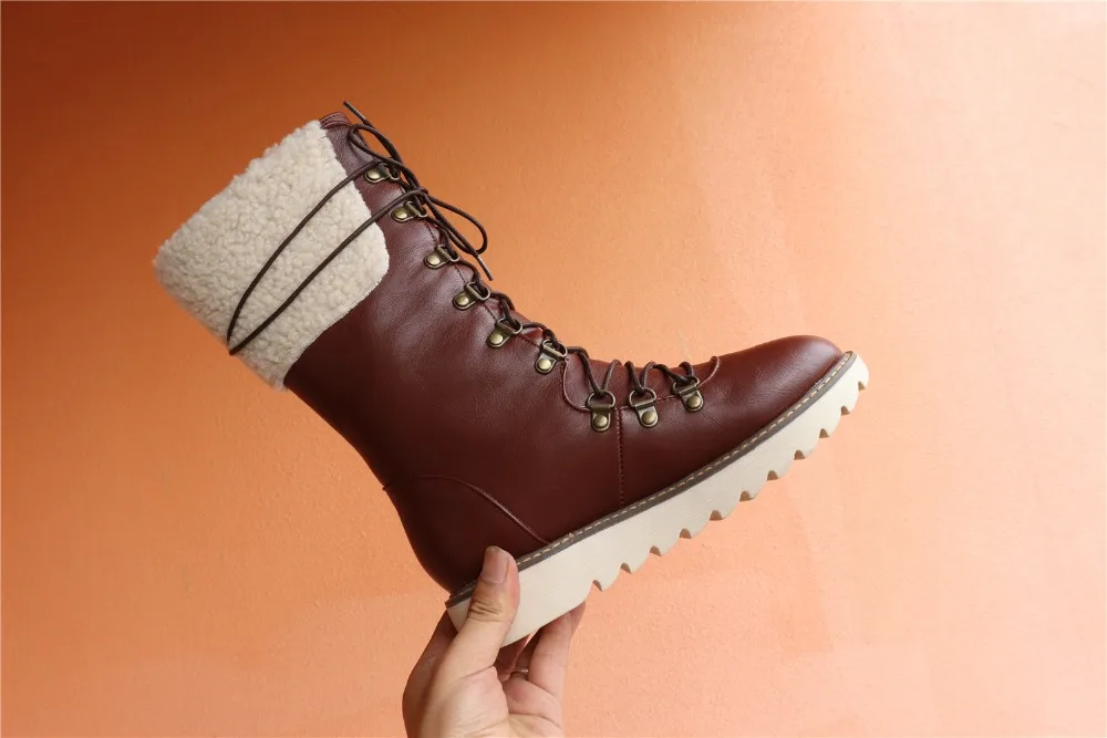New Warm Winter Boots Women Fashion Lace-Up PU Leather Women Boots Non-slip Comfort Plush Warm Waterproof Snow Boots g678