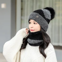 2020 new 2 pieces set womens knitted hat scarf caps neck warmer winter hat for ladies girls skullies beanies warm fleece caps