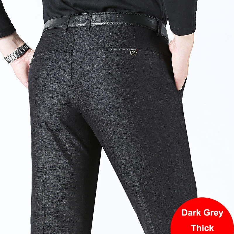 Dark Grey Осень-зима, новинка, мужские облегающие повседневные штаны, модные, деловые, тянущиеся, утолщенные брюки, мужские, брендовые, одноцветные, черные, темно-синие, мужские, большие размеры - Цвет: Dark Grey