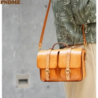 pndme vintage handmade high quality genuine leather womens messenger bag designer luxury natural real cowhide work shoulder bag