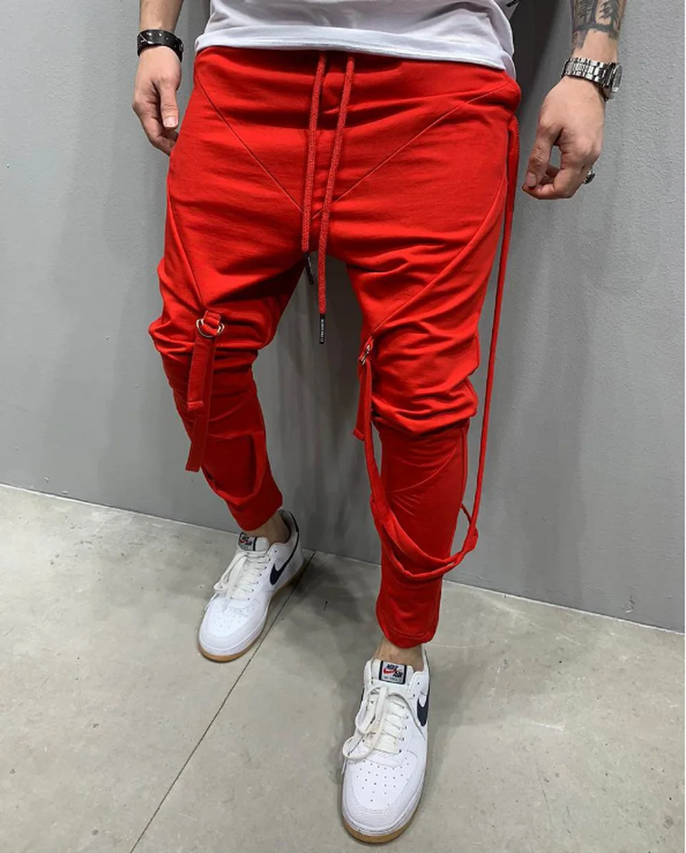 

2020 autumn and winter hot sale men's casual sports pants suspenders personality hip-hop fitness foot mouth sports trousers