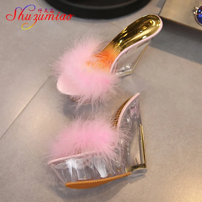 Сандалии на очень высоком каблуке 14 см прозрачные Свадебные и банкетные туфли