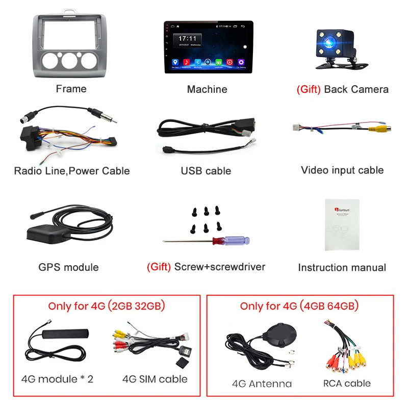 Junsun V1pro 4G+ 64G CarPlay Android 9,0 DSP для ford focus 2 Mk2 2004-2011 Автомобильный Радио Мультимедиа Видео плеер навигация gps 2din