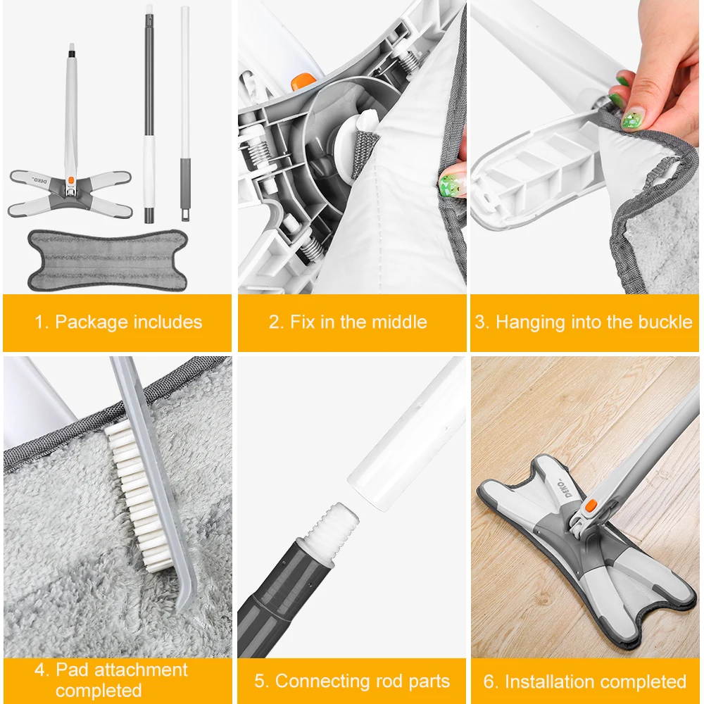 

DEKO Manual Extrusion Floor Mop Hand Free Washing Flat Mop With Microfiber Replace Pads Easy Wringing Household Floor Cleaning