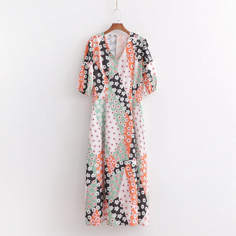 Women Printing V-neck Summer Dress Short Sleeve High Waist Female Ethnic Vestidos Ladies Dresses | Женская одежда