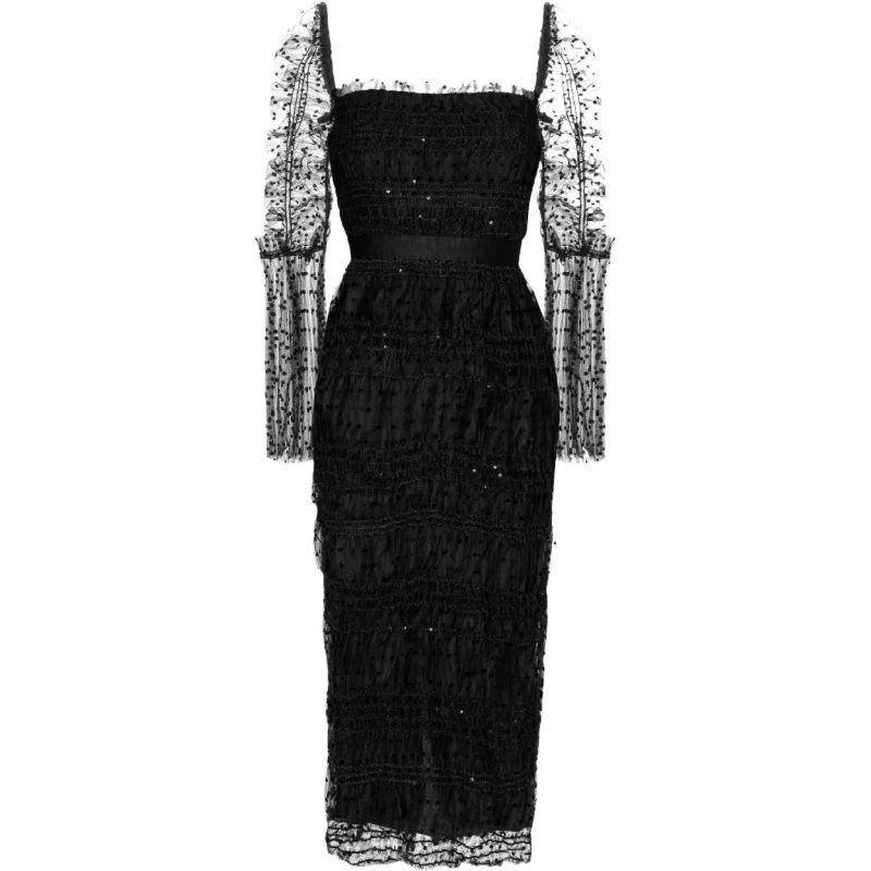 

Sexy White/black Mesh Long Party Dress Women 2021 Summer Runway Designers Vintage Elegant Polka Dot Maxi Dresses