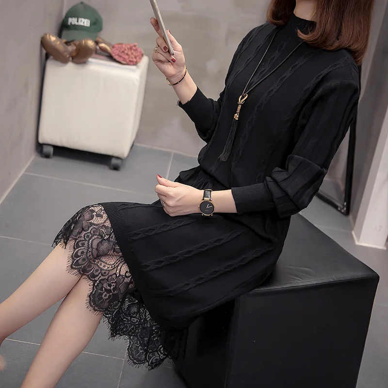 Женское платье свитер с длинным рукавом Повседневное трикотажное оверсайз