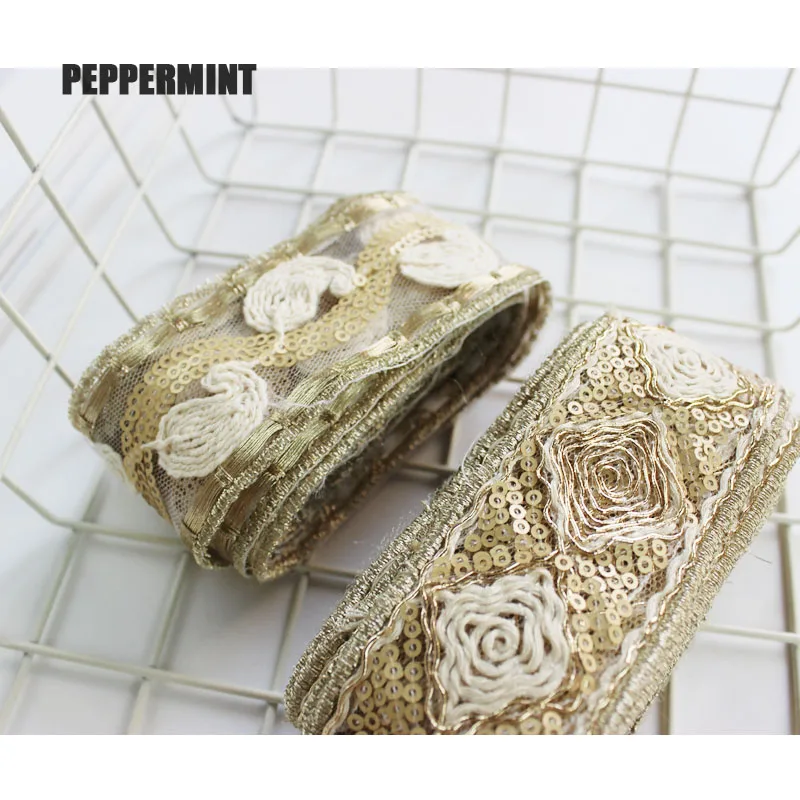 1 ярд 4 см Вышивка пайеток золотая тесьма лента Этническая для одежды сумка декор