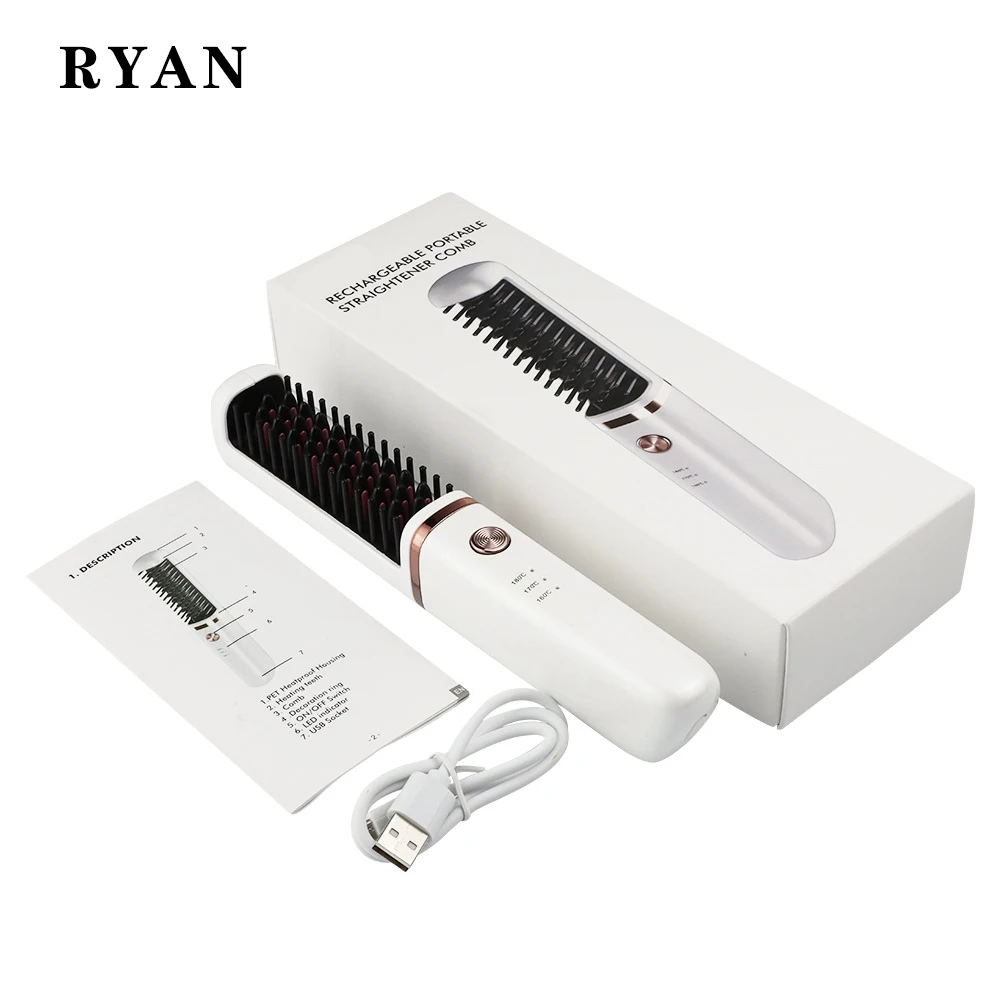 

Mini USB Wireless Charging Hair Straightener Comb Hair Styler Tool Hair Accessories Easy To Carry Portable For Wet and Dry