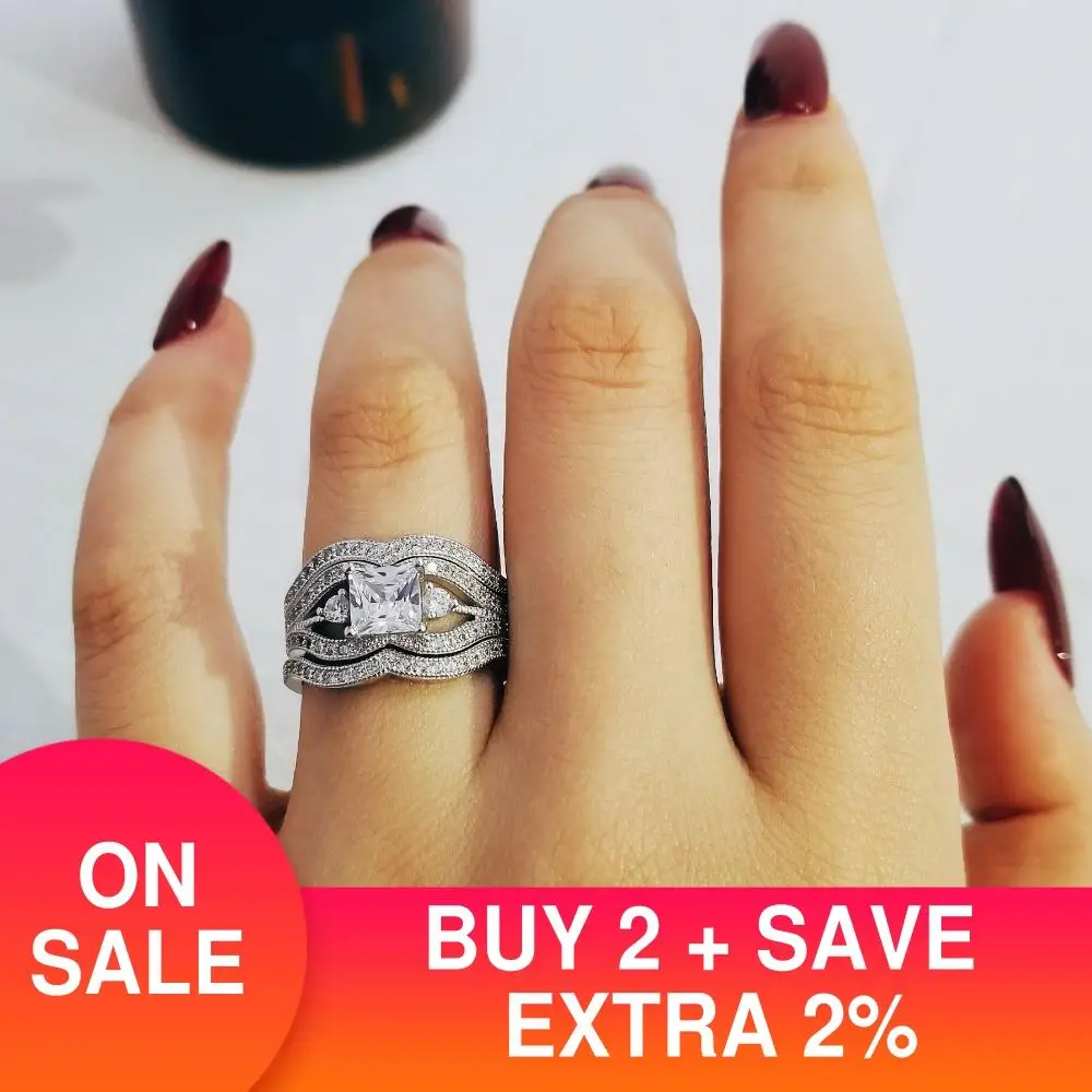 2021 новый дизайн 925 Твердые Настоящее серебро свадебные кольца наборы для женщин