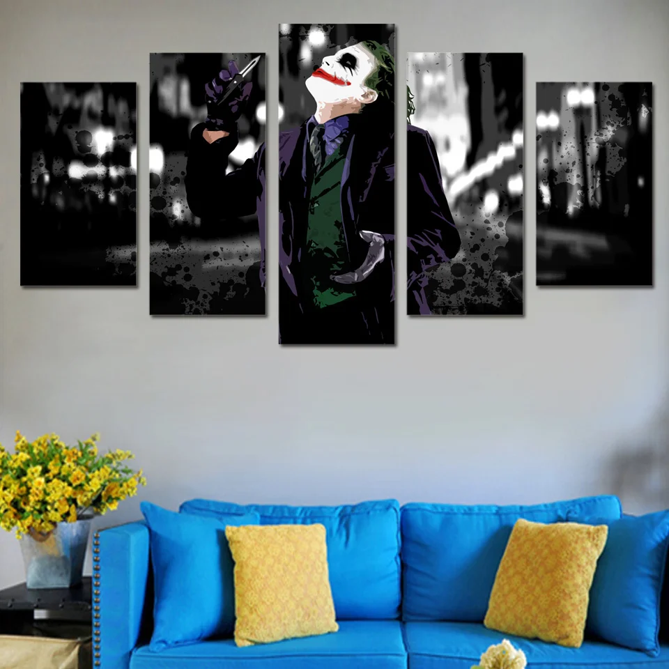 

No Framed Canvas 5Pcs Dark Joker Movie Wall Art Posters Pictures Paintings Home Decor Accessories Living Room Decoration