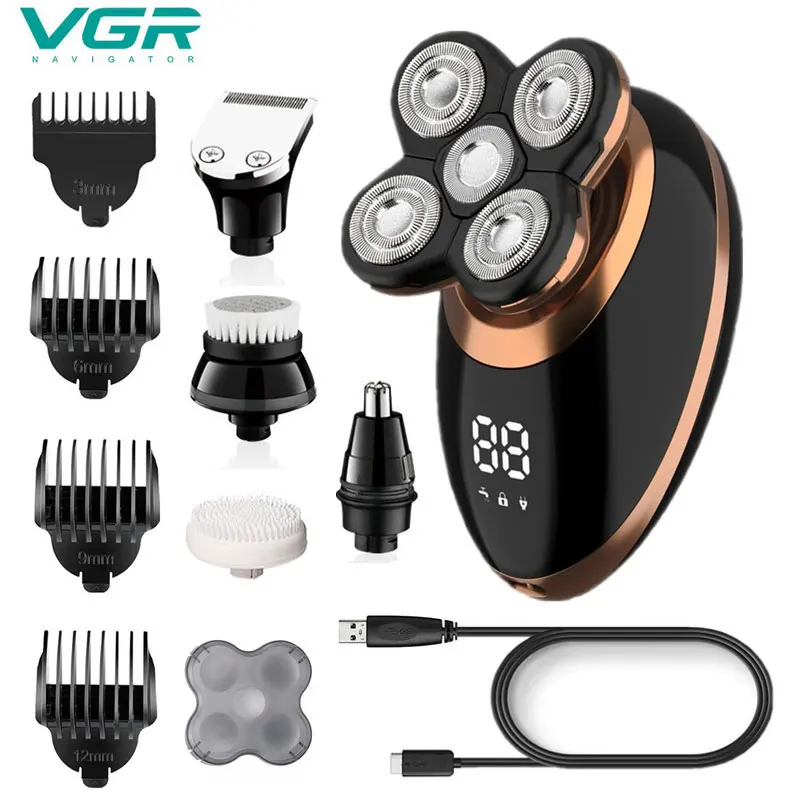 

VGR электробритва 5 в 1 бритвы с плавающими головками машинка для стрижки волос триммер для волос в носу ушах USB перезаряжаемая Мужская щетка д...