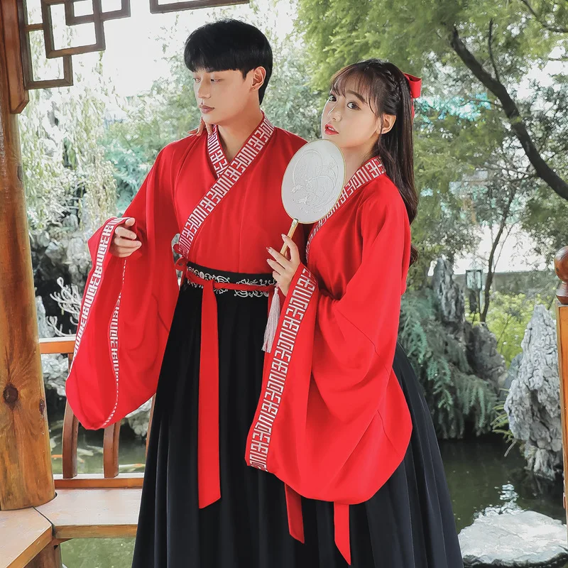 

Classical Dance Costume Embroidery Red Hanfu Festival Outfit Folk Stage Wear Neutral Fairy Dress Rave Performance Clothes DF1486