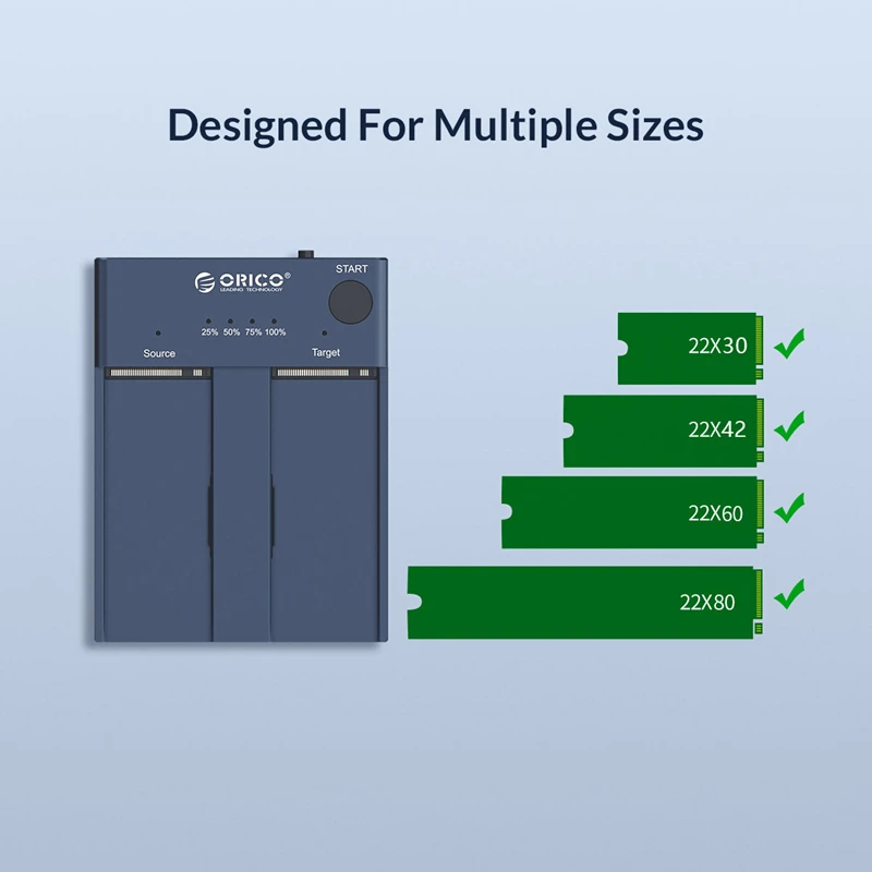 ORICO Dual Bay M.2 NVME SSD HDD корпус 10 Гбит/с в автономном режиме с настраиваемым потоком