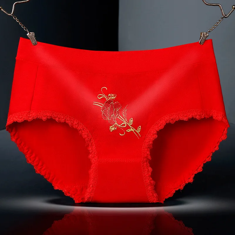 Красные нижние брюки FU JIXIANG с средней талией хлопковые для девочек-подростков