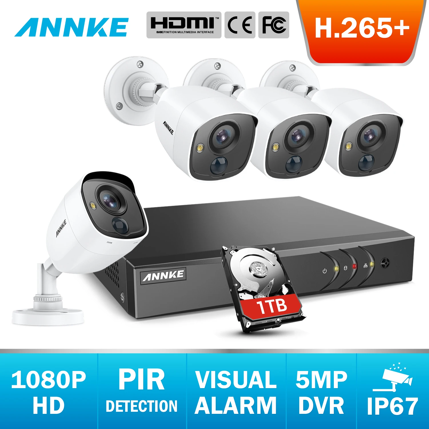 ANNKE 4CH 2MP HD система безопасности для помещений и улицы 5 в 1 H. 264 DVR IP66 Всепогодный