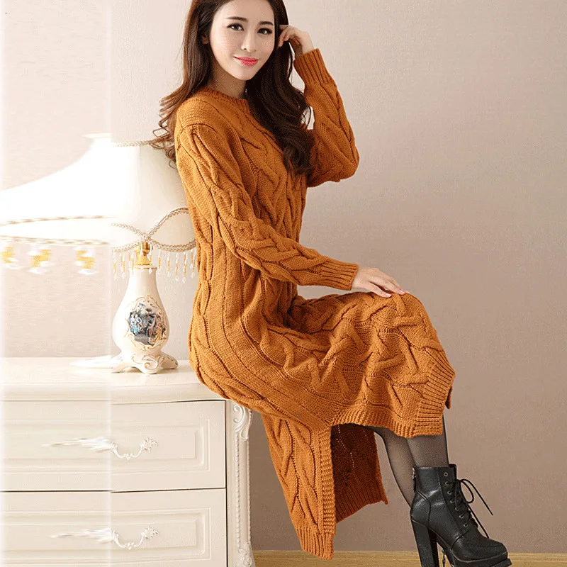 Женское вязаное платье-свитер повседневное свободное платье с круглым вырезом