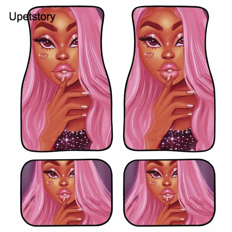 

Upetstory Black Art African Girls Car Floor Mat Wear Resistant All Weather Carpet Auto Rubber Front and Rear Carpets Dustproof