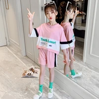 girls suits t shirt shorts sets kids teenagers 2021 hooded spring autumn tracksuits cotton children clothing sportswear